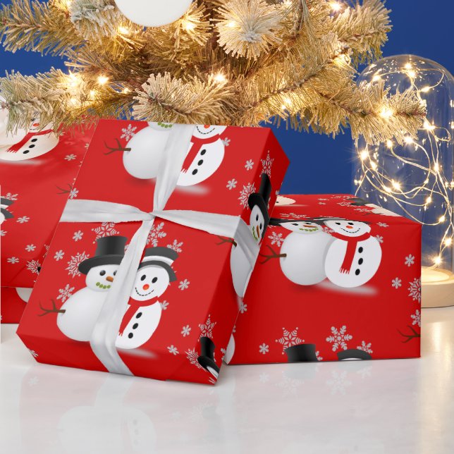 Snowman on Red Christmas Craft or  Wrapping Paper (Holidays)