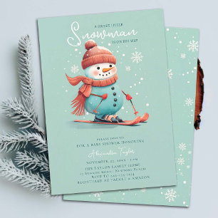 Snowman on Skis Winter Sports Teal Boy Baby Shower Invitation