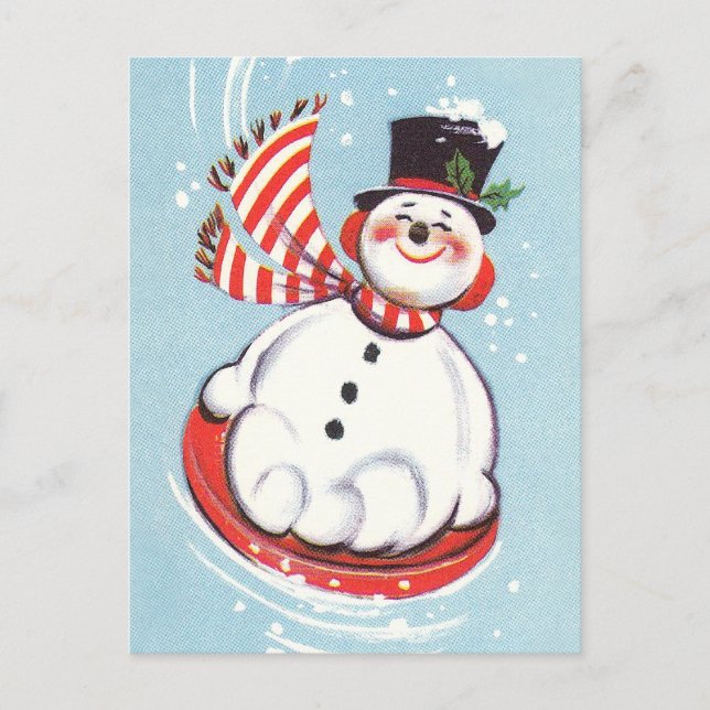 Snowman on Snow Disc Holiday Postcard (Front)