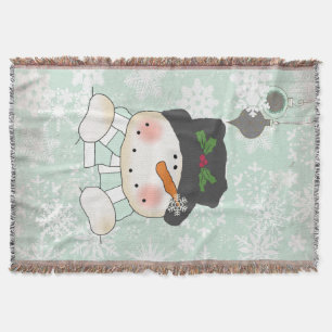 Snowman on Soft Blue Snowflake Holiday Throw