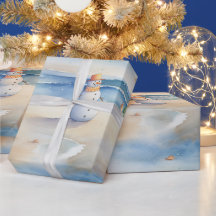 Snowman On The Beach Wrapping Paper