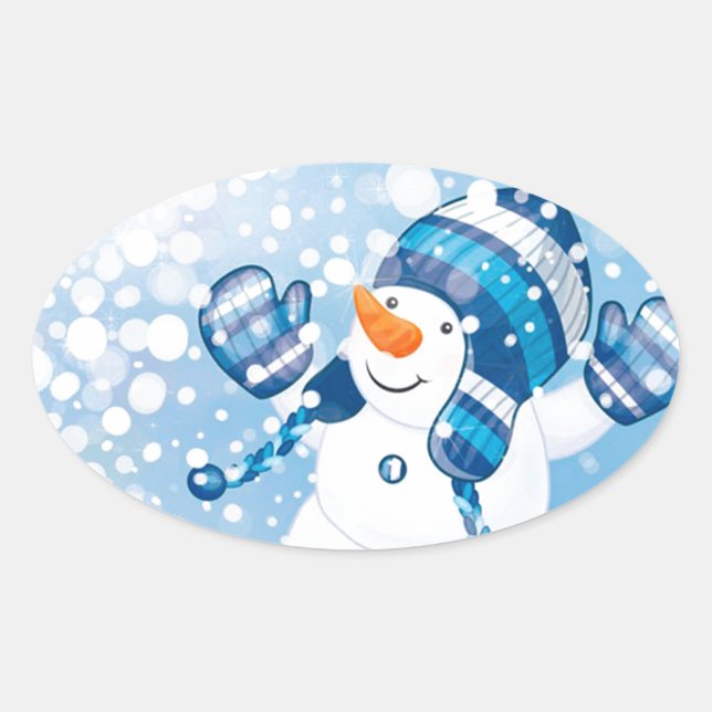 Snowman Oval Sticker (Front)
