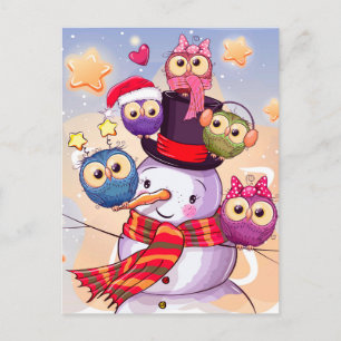 Snowman & Owls Postcard