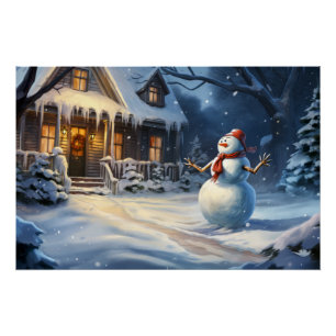 Snowman Painting Poster