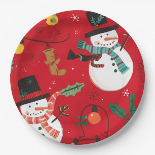 Snowman paper plate red
