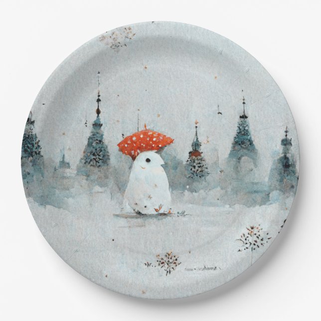 Snowman paper plates for Christmas parties.  (Front)