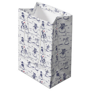 Snowman parade toile - blue medium gift bag