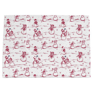 Snowman parade toile - red large gift bag