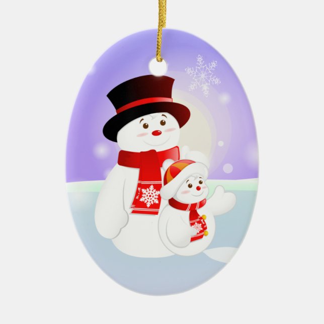Snowman Parent & Child Ceramic Tree Decoration (Front)