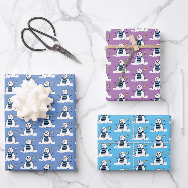 Snowman Pattern Design Wrapping Paper Sheets (Front)