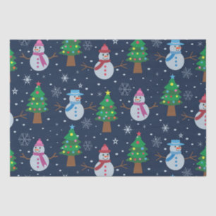 Snowman pattern with Christmas trees and snowflake Tissue Paper