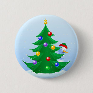 Snowman Peeking 6 Cm Round Badge