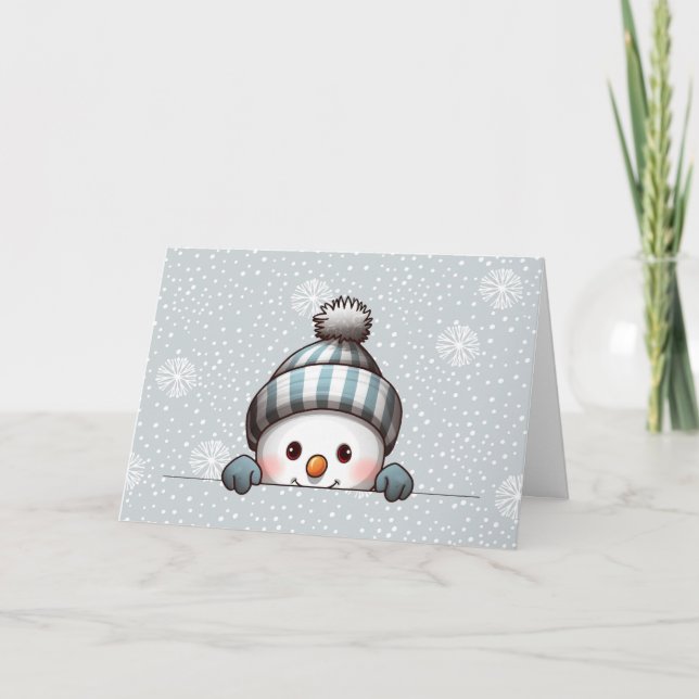 Snowman Peeking Personalized Christmas Card (Front)