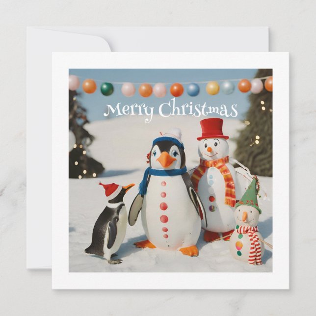 Snowman & Penguin #2 Custom Novelty Christmas Holiday Card (Front)
