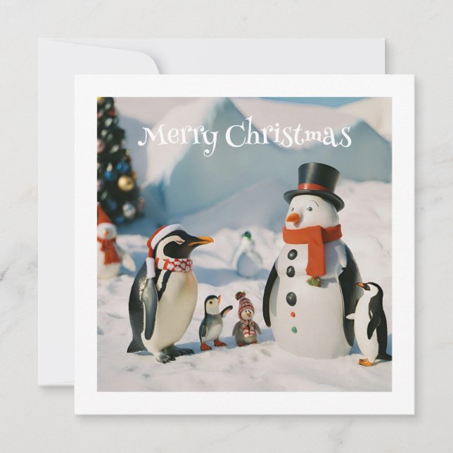 Snowman & Penguin #3 Custom Novelty Christmas Holiday Card (Front)