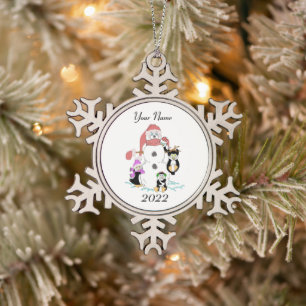 Snowman & Penguin Christmas Snowflake Pewter Chris Ornament