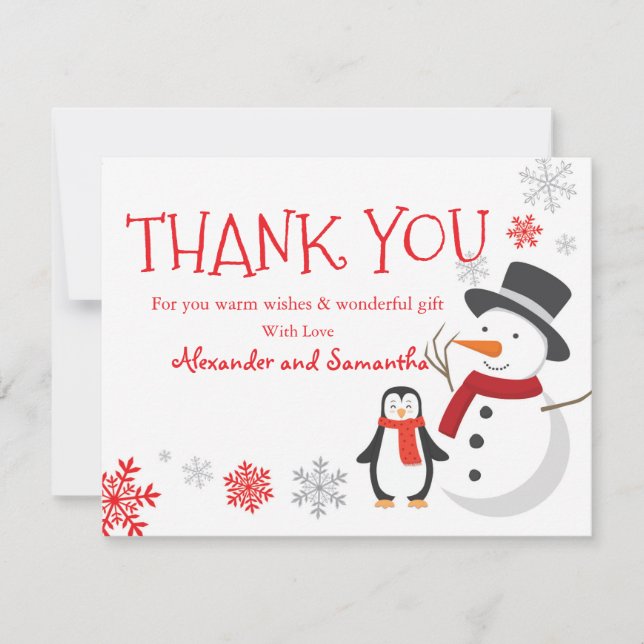 Snowman penguin Winter Wonderland Thank you card (Front)