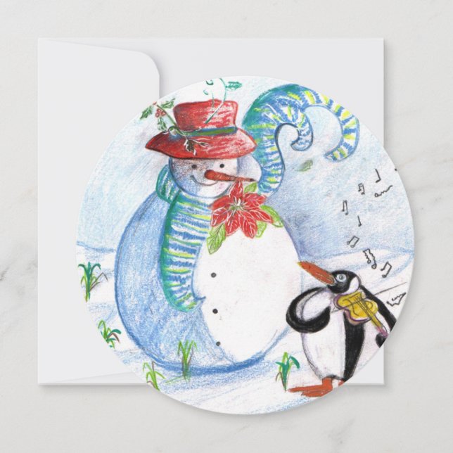SNOWMAN, PENGUIN'S WINTER SERENADE HOLIDAY PARTY INVITATION (Front)
