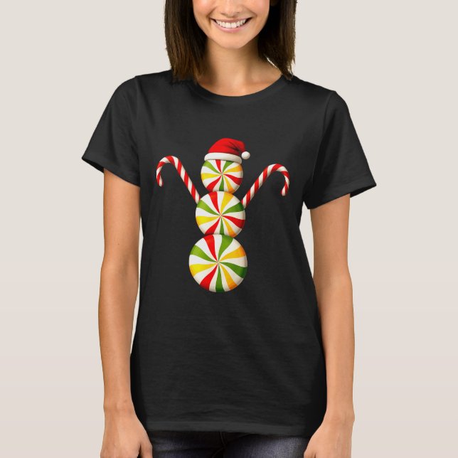 Snowman Peppermint Candies Merry Christmas Pajamas T-Shirt (Front)
