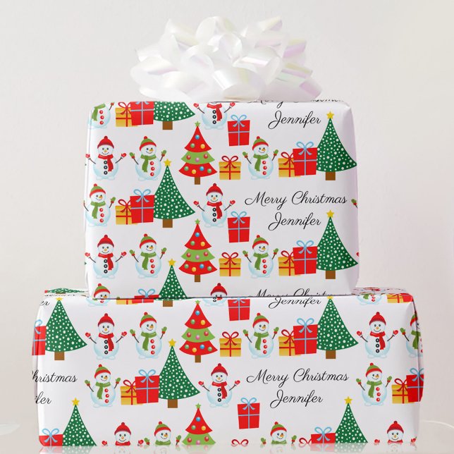 Snowman Personalise Name Classic Christmas Wrapping Paper (Creator Uploaded)