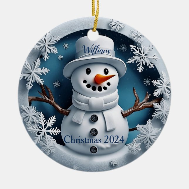 Snowman Personalised Christmas Ornament (Front)