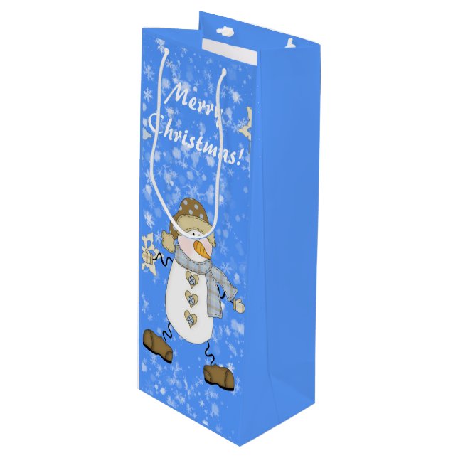 Snowman Personalised Christmas Wine Gift Bag (Front Angled)