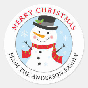 Snowman Personalised Holiday Sticker Round