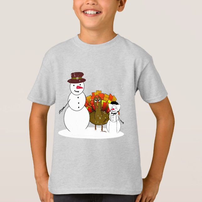 Snowman Pilgrim Thanksgiving T-Shirt (Front)