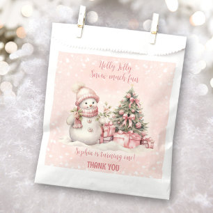 Snowman Pink Christmas 1st Birthday Favour Bags