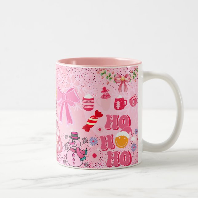 snowman pink, merry chrisnas Two-Tone coffee mug (Right)