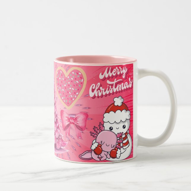 snowman pink, merry chrisnas Two-Tone coffee mug (Right)