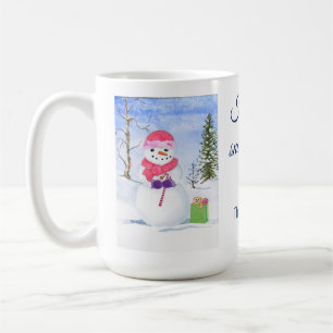 Snowman pink scarf candy-cane Happy snow days Coffee Mug