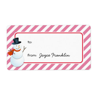 Snowman pink stripes custom to from gift tag