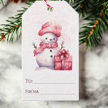 Snowman Pink Watercolor To and From Christmas<br><div class="desc">A chic Christmas gift tag with a pink watercolor snowman design. Features a to and from area to write in the names of the giver and the recipient. Attach them to gifts,  gift bags,  wine bottles,  and more for an extra special touch.</div>