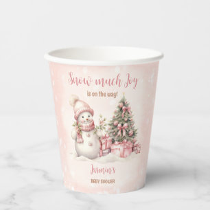 Snowman Pink Winter Christmas Girl Baby Shower Paper Cups