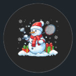Snowman Playing Badminton Christmas Sport Player L Classic Round Sticker<br><div class="desc">Snowman Playing Badminton Christmas Sport Player Lover Kids</div>