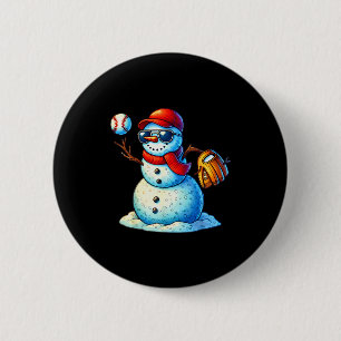 Snowman Playing Baseball As Tcher Boys Teens Chris 6 Cm Round Badge