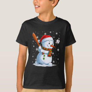 Snowman Playing Baseball Merry Christmas Pyjamas T-Shirt
