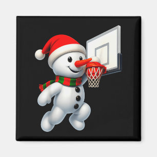 Snowman Playing Basketball Merry Christmas Pajamas Magnet