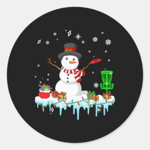 Snowman Playing Disc Golf Christmas Disc Golf Play Classic Round Sticker