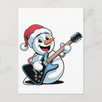 Snowman Playing Electric Guitar Santa Christmas