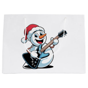 Snowman Playing Electric Guitar Santa Christmas Large Gift Bag