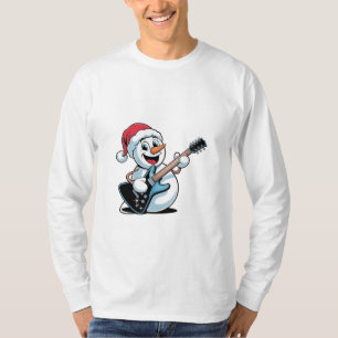 Snowman Playing Electric Guitar Santa Christmas T-Shirt