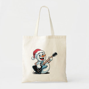 Snowman Playing Electric Guitar Santa Christmas Tote Bag