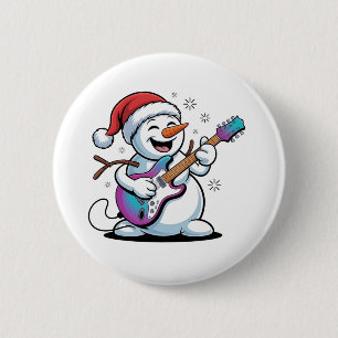 Snowman Playing Guitar Electric Rock Christmas  6 Cm Round Badge