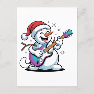 Snowman Playing Guitar Electric Rock Christmas Invitation Postcard
