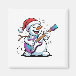Snowman Playing Guitar Electric Rock Christmas Magnet