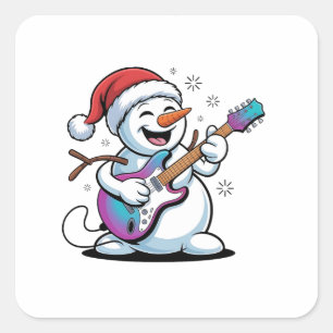 Snowman Playing Guitar Electric Rock Christmas  Square Sticker