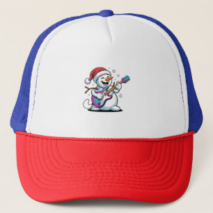 Snowman Playing Guitar Electric Rock Christmas Trucker Hat