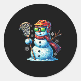 Snowman Playing Lacrosse Funny Lacrosse Player Chr Classic Round Sticker
